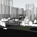 Modern Architectural Exterior Design With Glass Curtain Walls Wooden Roof Reflective Pool And Green Tree