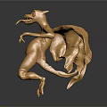 Golden Dragon Sculpture with Intricate Wings Claws and Mythical Design on Dark Reflective Surface