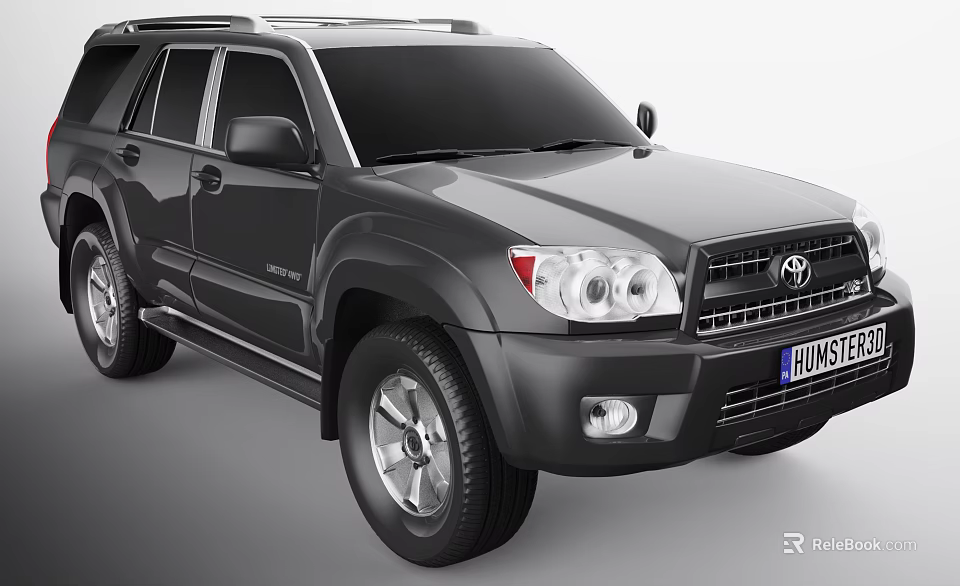 Black Toyota 4Runner SUV With Roof Rack And Front Headlights Design 3d model 