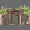 Modern Wooden Pergola with Lattice Fence Shade Roof and Lush Greenery