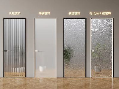 Modern Changhong Glass Single Door Very Narrow Oil Sand Glass Door Textured Glass Kitchen Door Tortoise Glass Toilet Door Handle Door 3d model