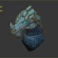 Blue Dragon Head Game Movie Character With Stone Like Texture And 3D Model Design