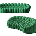 Modern Grey and Green Curved Multi Person Sofa with Tufted Design 3d model