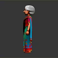 Elderly woman in traditional colorful sari with red and blue patterns and white headscarf