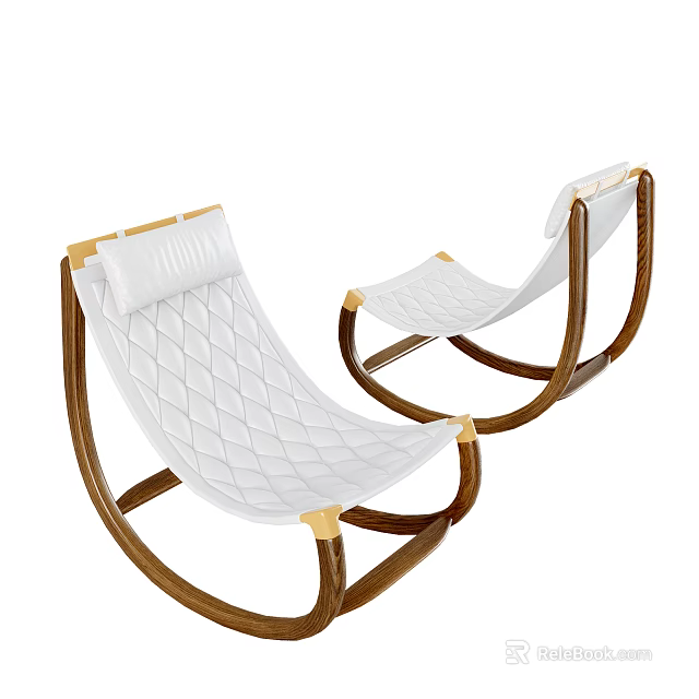White Quilted Leisure Chair With Brown Wooden Frame And Comfortable Design 3d model 