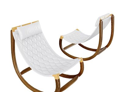 White Quilted Leisure Chair With Brown Wooden Frame And Comfortable Design 3d model