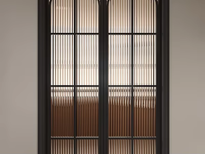 Modern Double Doors Design With Metal Frame Glass Panel Vertical Stripes Grille Interior Partition 3d model