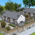Traditional Chinese Garden Landscape With Gray Tiled Roofs White Walls And Stone Courtyard