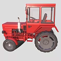 Red Agricultural Tractor With Enclosed Cab And Large Wheels For Farming Use