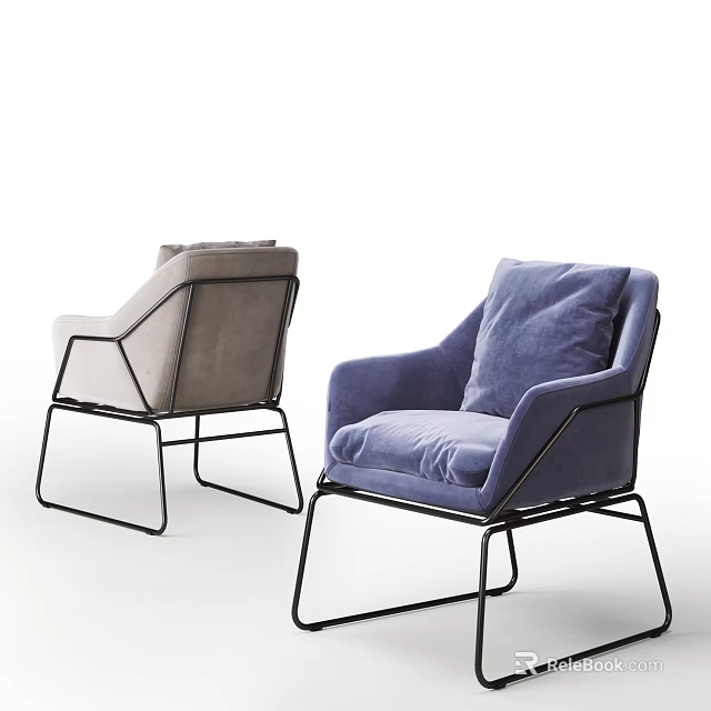 Modern Luxury Accent Chair with Blue Gray Velvet Upholstery and Metal Frame 3d model 