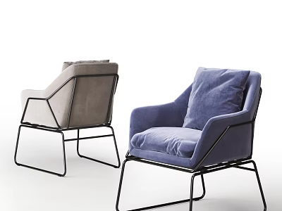 Modern Luxury Accent Chair with Blue Gray Velvet Upholstery and Metal Frame 3d model