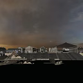 Ancient Architecture Complex With Traditional Roofs Courtyard And Stone Paved Ground At Sunset