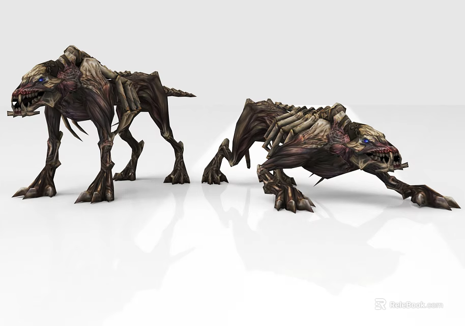 Scary Game Fantasy Monster Characters With Skeletal Features And Aggressive Stance 3d model 