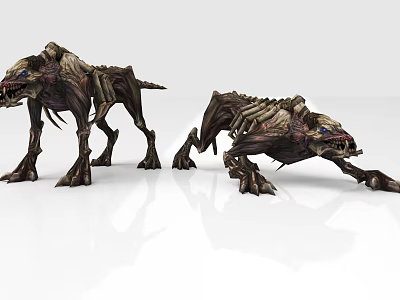 Scary Game Fantasy Monster Characters With Skeletal Features And Aggressive Stance 3d model