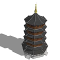 Traditional Chinese Pagoda With Multiple Tiers Golden Spire Wooden Structure And Overhanging Eaves