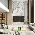 Duplex Living Room Interior Design With Modern Beige Sofa And Marble Wall Open Layout