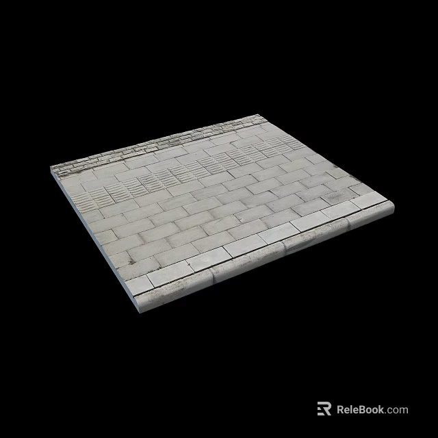 Durable Road Facilities With Paved Brick Sidewalk And Urban Pedestrian Path Design 3d model 
