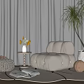 Cream Style Casual Chair Lazy Sofa Side Several Potted Low Stool 3d model