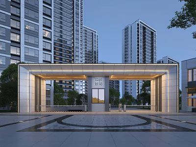 Modern High rise Residential Building With Illuminated Entrance And Landscaped Square 3d model