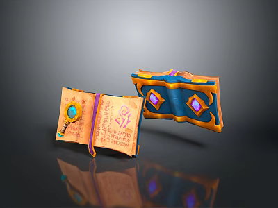 Ornamental Notebook And Storage Box With Blue Orange Gemstones And Decorative Patterns 3d model