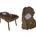 Wooden Coffee Table With Natural Irregular Texture And Decorative Books Ornaments