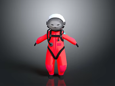 Cartoon Astronaut Figure In Red Spacesuit With White Helmet And Gray Background 3d model