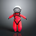 Cartoon Astronaut Figure In Red Spacesuit With White Helmet And Gray Background
