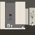 Modern Shoe Cabinet Design With White And Dark Wood Panel Decorative Figurine And Vase