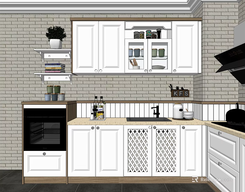 Modern Kitchen Interior Design With White Cabinets Countertop And Sink 3d model 