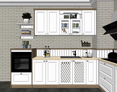 Modern Kitchen Interior Design With White Cabinets Countertop And Sink 3d model