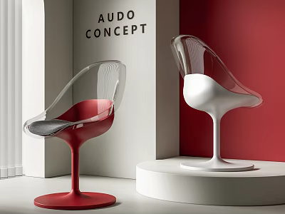 Modern Leisure Chairs Featuring Transparent Body Red And White Rounded Base Minimalist Design 3d model