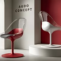 Modern Leisure Chairs Featuring Transparent Body Red And White Rounded Base Minimalist Design