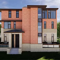 Modern Detached Villa Exterior Design With Large Glass Windows Garden Lawn And Trees