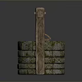 Modern Outdoor Space Featuring Ancient Well With Mossy Stone Structure And Wooden Supports