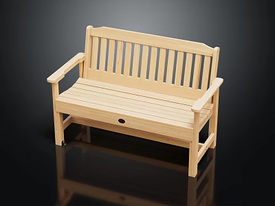 Wooden Outdoor Bench With Slatted Backrest Armrests And Storage Compartment 3d model