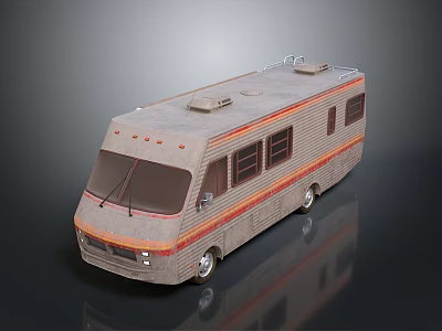 Vintage Gray Brown Bus Design Featuring Orange Stripes Side Windows And Roof Equipment 3d model