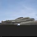 Modern Office Building With Unique Curved Design Glass Curtain Walls Surrounding Trees And Illuminated Exterior