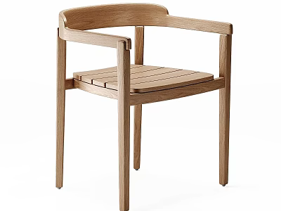 Modern Wooden Dining Chair With Armrests And Simple Slat Seat Design 3d model