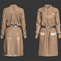 Light Pink Shirt Collar Long Sleeve Dress With Belt And Pockets