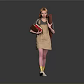 Child Wearing Beige Apron And Hat Holding Books And Scroll Standing