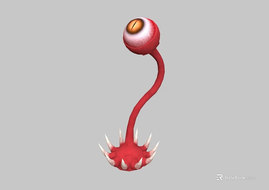 Red Creature With Single Eye Curved Body And Spiked Base Design 3d model