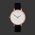 Modern Watch with Black Leather Strap Rose Gold Case and Geometric Dial Design