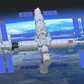 International Space Station With Blue Solar Panels And Modules Orbiting Earth 3d model