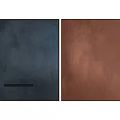 Abstract Geometric Artwork With Blue Brown Rectangles And Circular Shapes