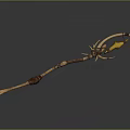 Fantasy Wooden Staff Weapon With Leather Straps And Yellow Spiked Top