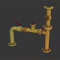 Yellow Industrial Pipes With Red Valves And Flange Connections System