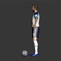 Man In White And Blue Football Jersey Standing With Soccer Ball Arms Outstretched