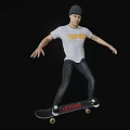 Man in White Thrasher T-Shirt Performing Skateboard Tricks with VANS Board and Green Wheels