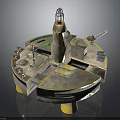 Industrial Platform Model With Central Tower Crane Buildings Pipes And Supports