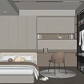 Tatami Bedroom Study Table and Chair Wardrobe Display Cabinet Bookcase Carpet Fabric Bed Computer 3d model